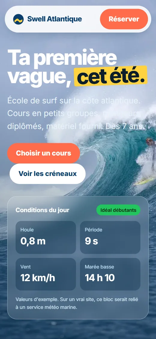 Le même site sur téléphone